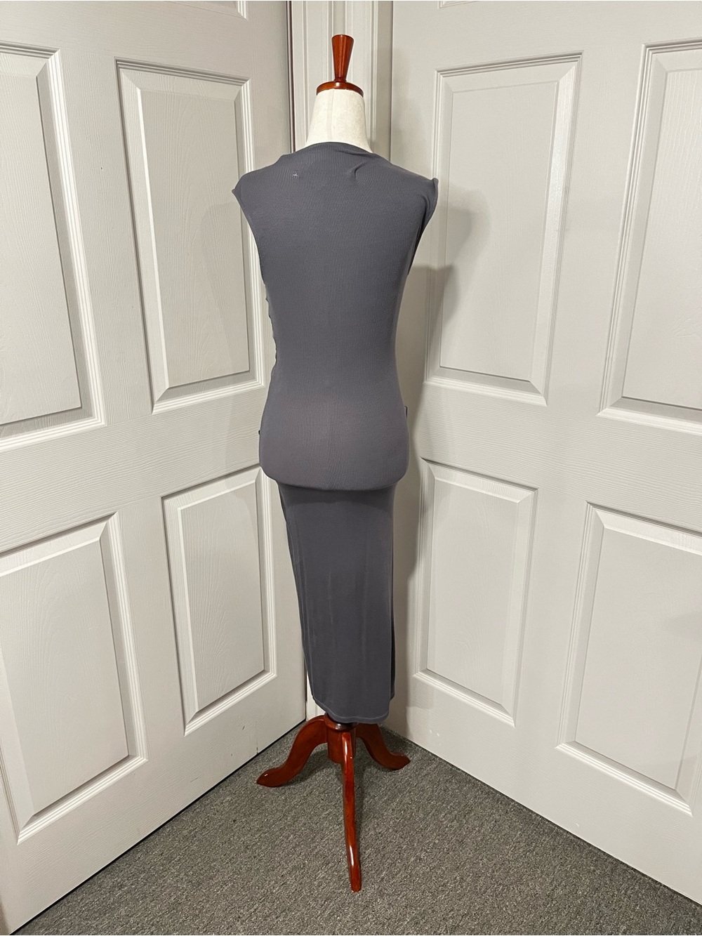 Enza Costa Silk Knit Sleeveless Twist Midi Dress in Slate Gray Size S - Picture 4 of 8